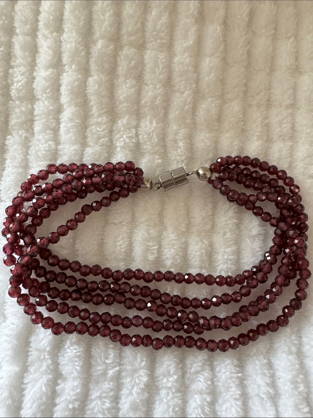 Bracelet Orissa Rhodolite Garnet Beaded Multi 5 Strand in Platinum Over Sterling
